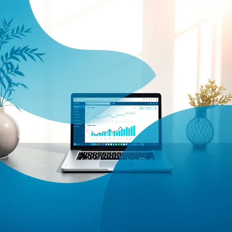 Notebook s analytickým dashboardom na pracovnom stole v slate-blue tónoch